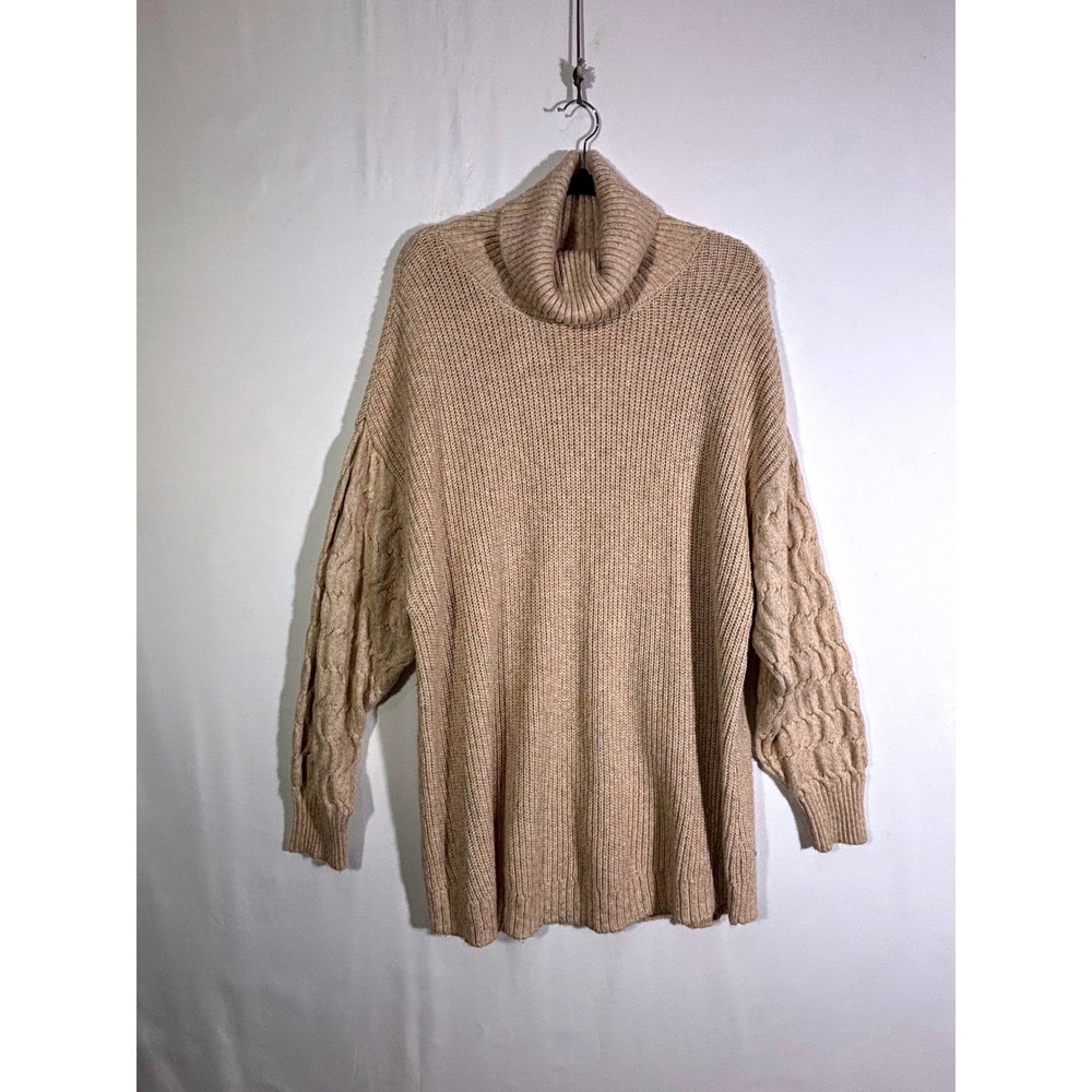 Cozy Boho St John's Bay Turtleneck Sweater Women 2X Tan Cable Sleeve Pullover